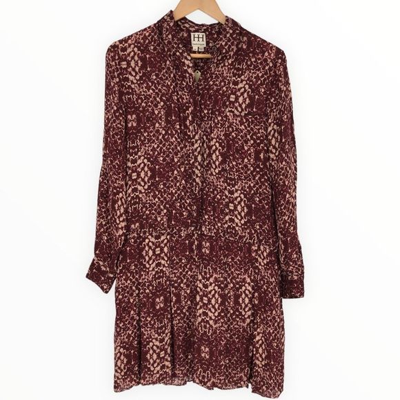 Haute Hippie The Chloe Silk Shirtdress in Shadow Snake Merlot size Small NWT - Picture 3 of 14